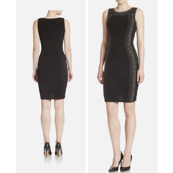 Calvin Klein Sparkling Embellished Sheath Black Dress Size 4 Stretch Cocktail - Picture 3 of 12